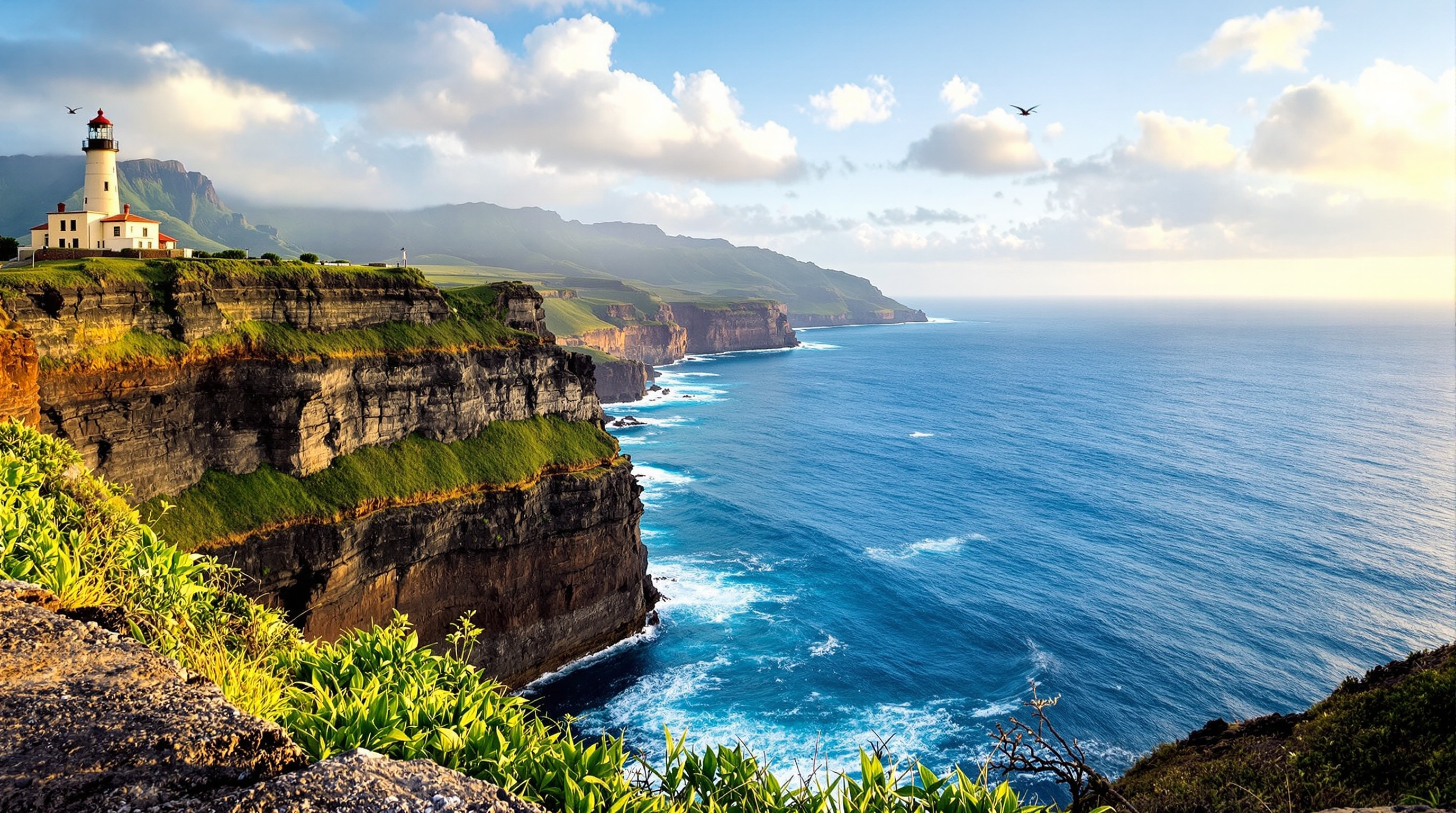 North shore Kauai sea cliffs near Kilauea in late afternoon light