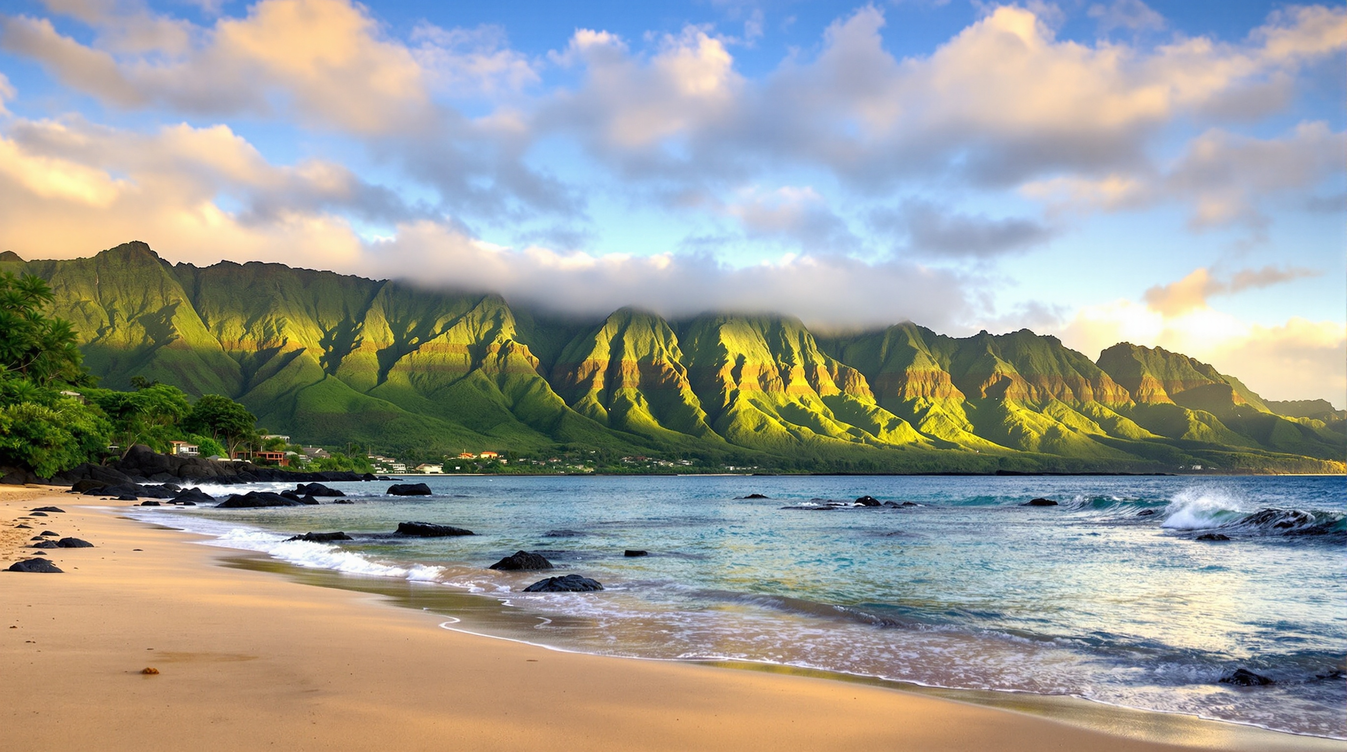 Puu Poa Beach with the Hanalei mountains across the bay