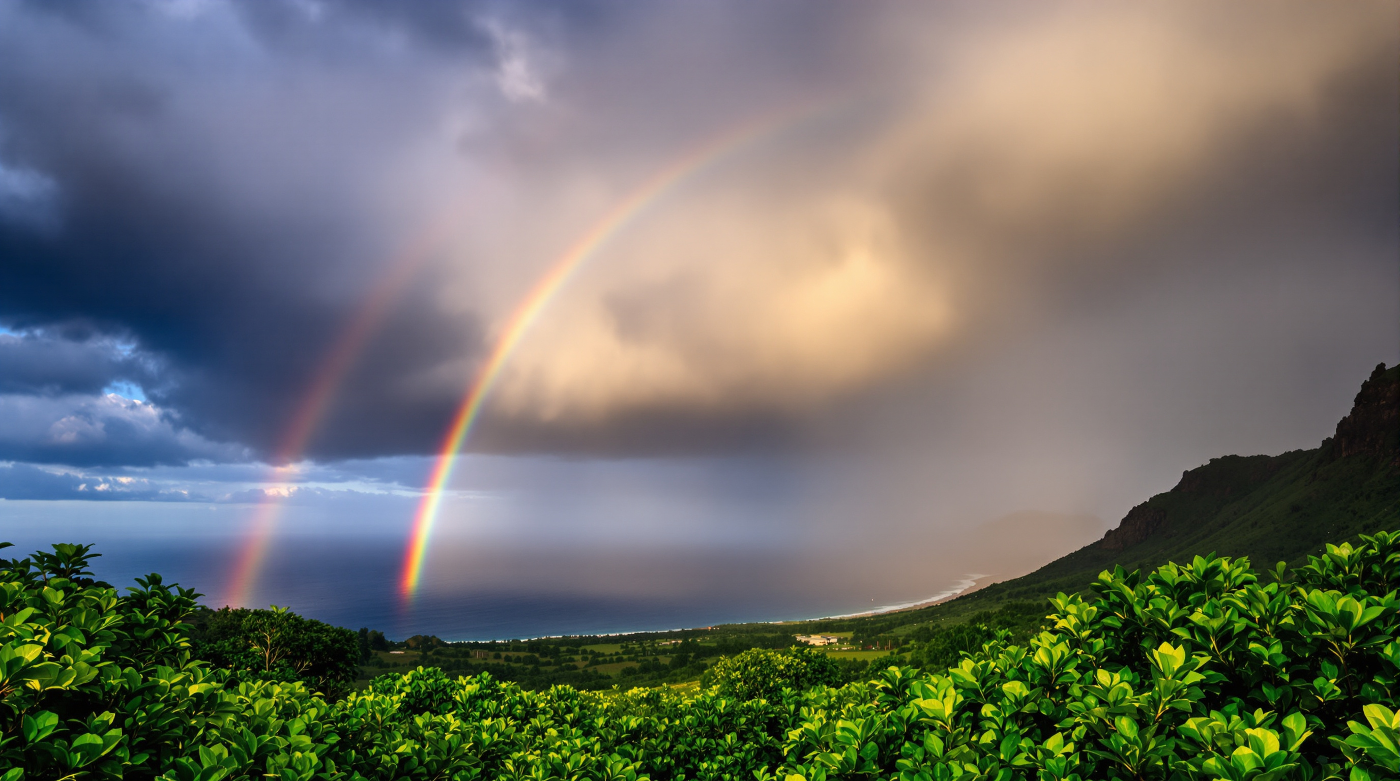 Rainbow over a Kauai valley after a passing rain squall
